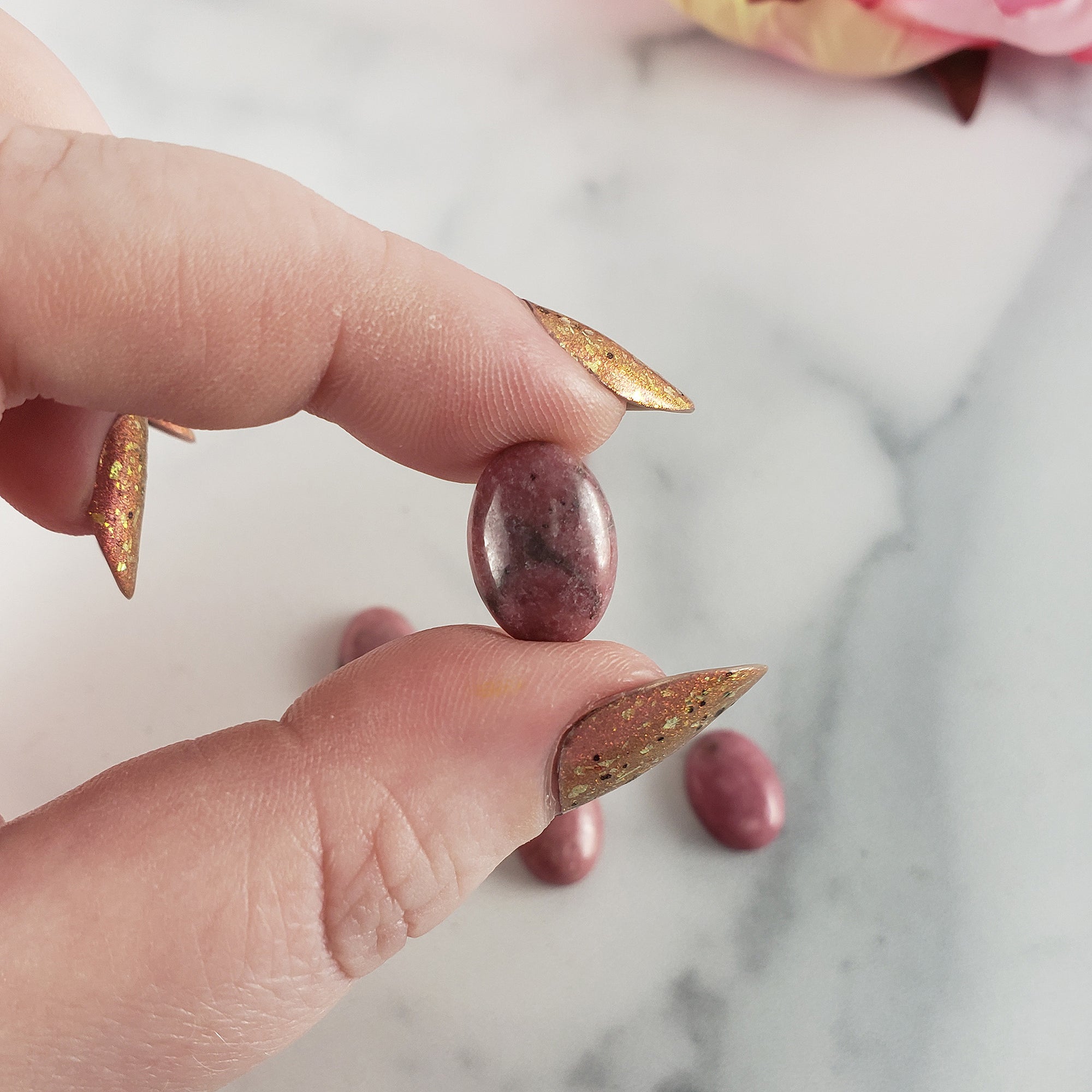 Rhodonite Crystal Oval Gemstone Natural Stone Cabochon | 14mm - 7