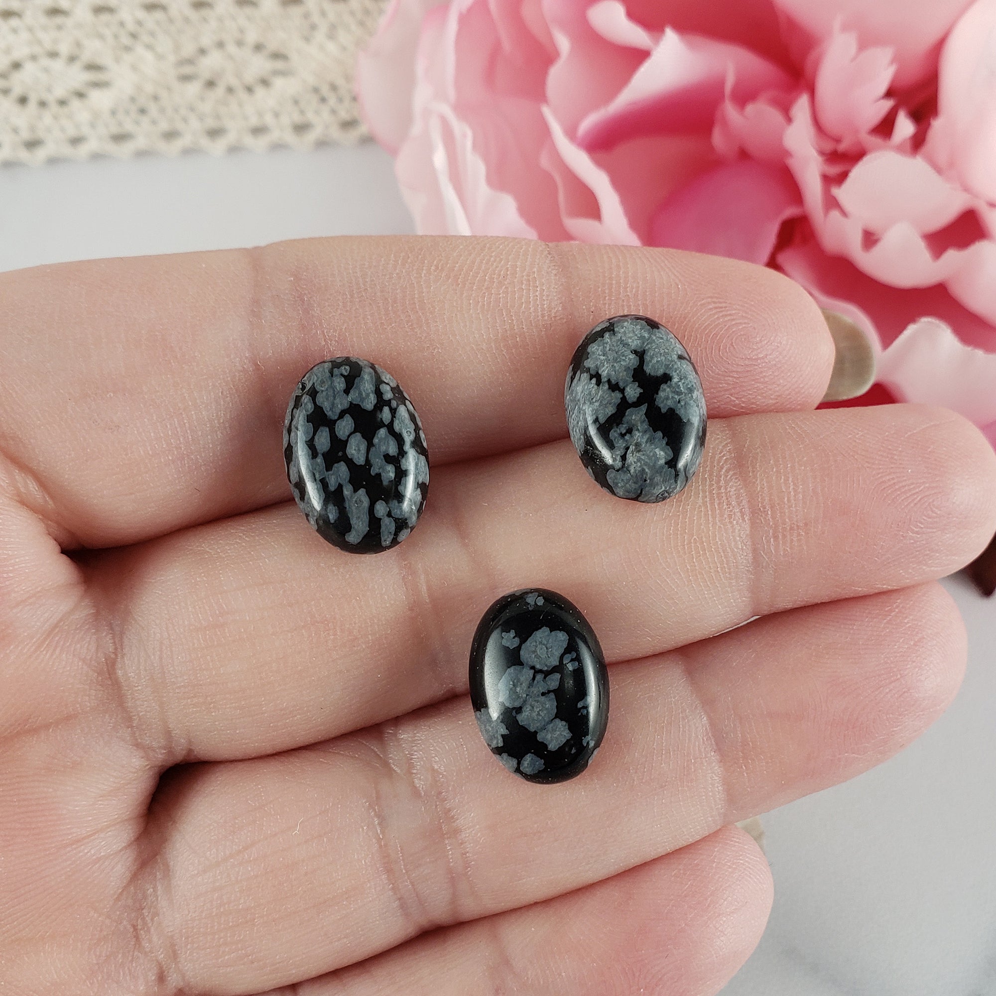 Snowflake Obsidian Crystal Oval Gemstone Natural Stone Cabochon | 14mm