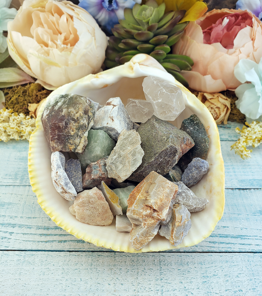 1 Pound Lot of Mixed Rough Raw Gemstones - Perfect for Home Rock Tumblers