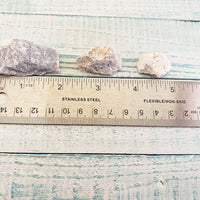 rough angelite stones by ruler