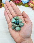 african turquoise stones in hand