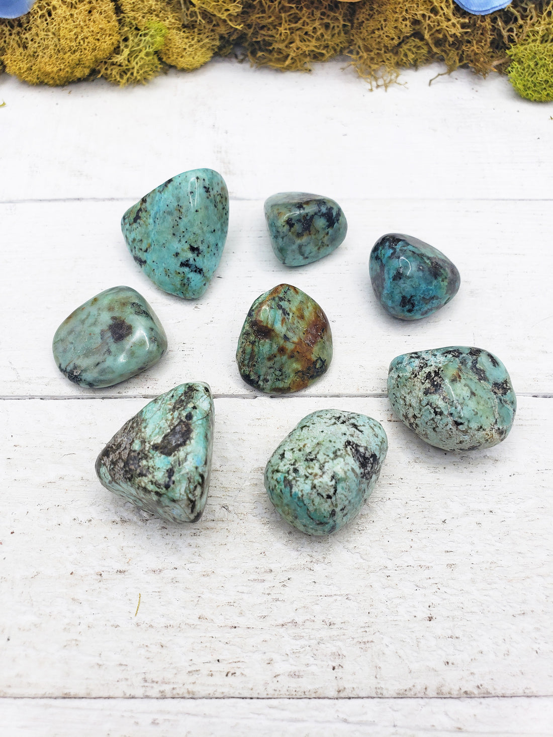 african turquoise stones on display