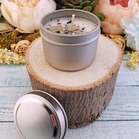 Manifestation - 2oz Natural Coconut Soy Wax Handmade Scented Candle - Scented with Essential Oils - Decorated with Crystal Chips and Dried Herbs - Black Tourmaline White Sage