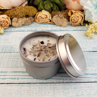 Manifestation - 2oz Natural Coconut Soy Wax Handmade Scented Candle - Scented with Essential Oils - Decorated with Crystal Chips and Dried Herbs - Black Tourmaline White Sage Bayberry Bark