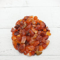 two ounces of carnelian stone chips on display