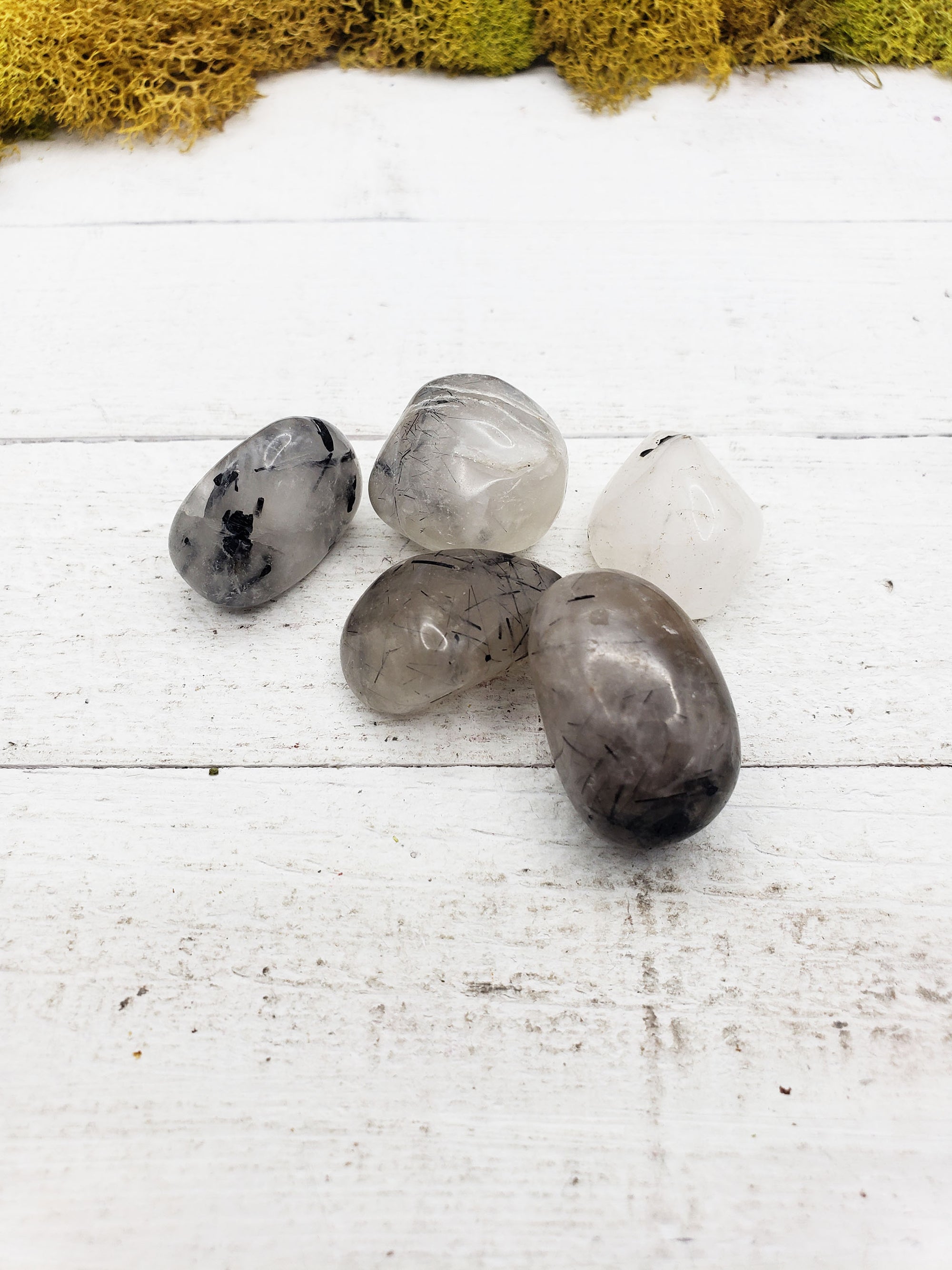Black Tourmaline Rutilated Quartz Tumbled Crystal - One Stone