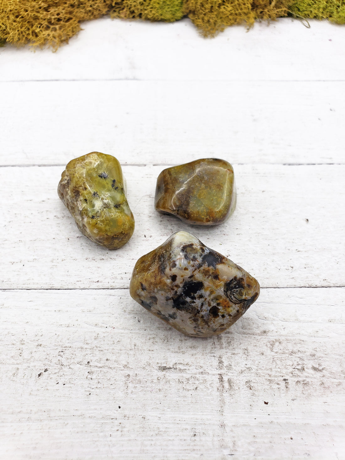green opal stones on board