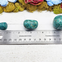 chrysocolla stones by ruler