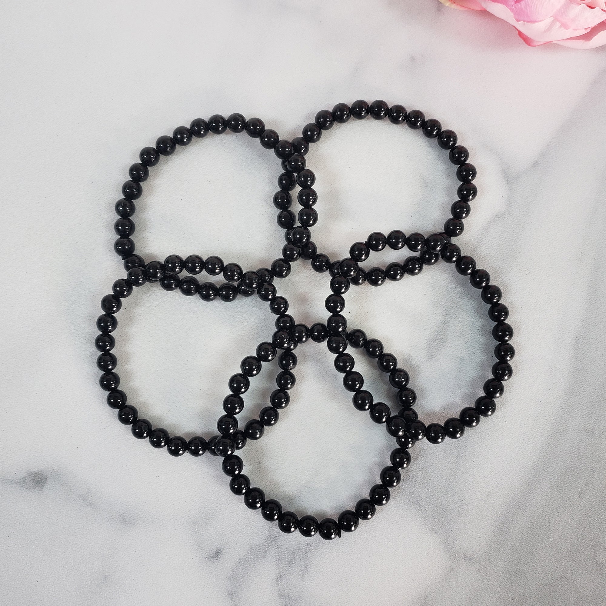 Black Tourmaline Crystal Natural Gemstone 4-6mm Beaded Bracelet - 4