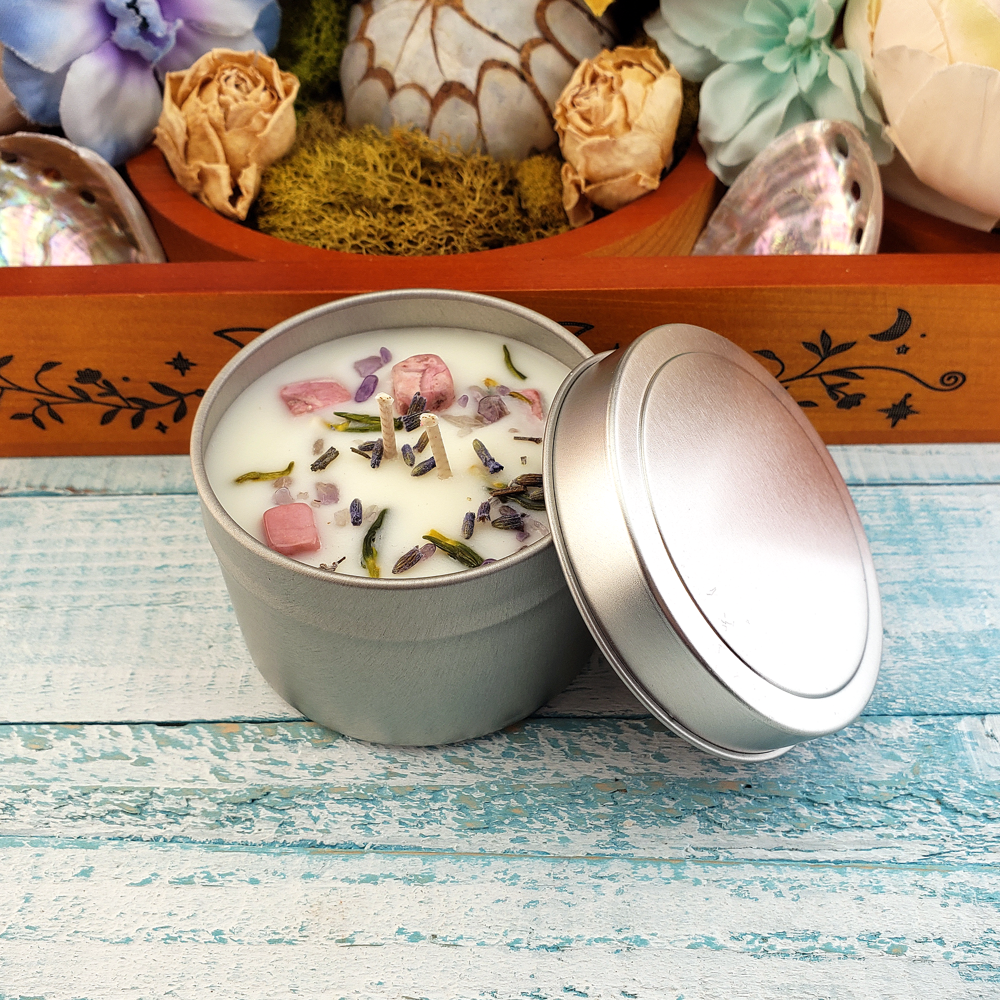 Magic Garden | LIMITED 4oz Handmade Coconut Soy Wax Scented Candle in Metal Tin with Lid - Candle with Lid