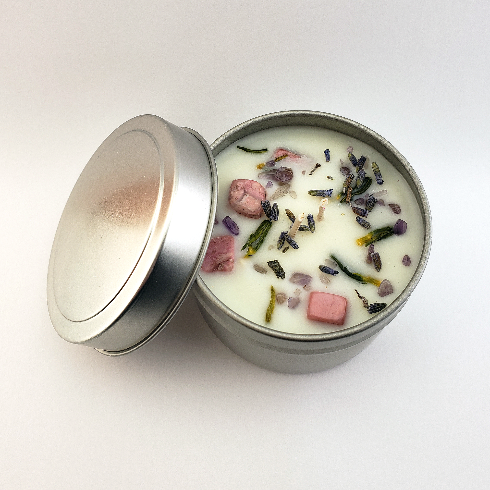 Magic Garden | LIMITED 4oz Handmade Coconut Soy Wax Scented Candle in Metal Tin with Lid - White Background