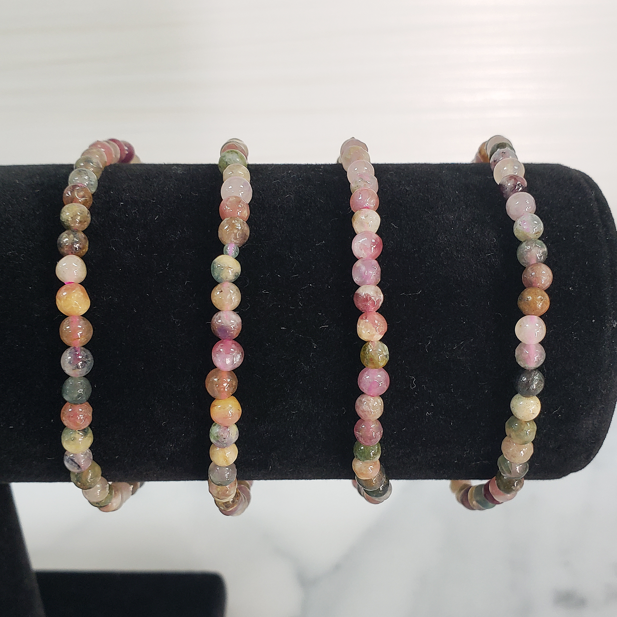 Rainbow Tourmaline Crystal Natural Gemstone 3-4mm Beaded Bracelet