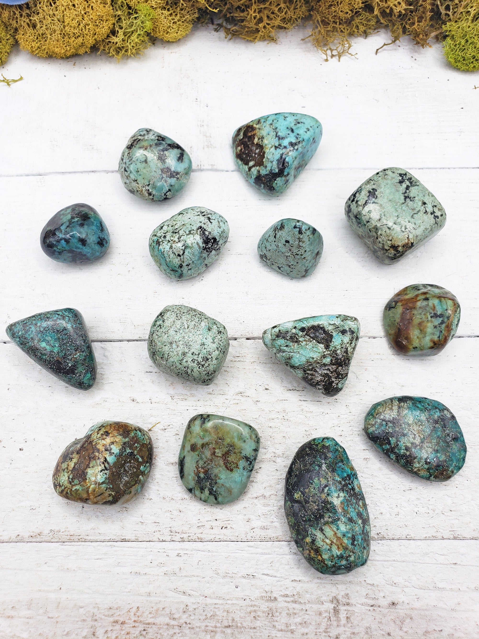 african turquoise stones on display