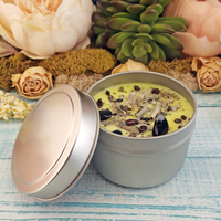 Supernatural Shield - 4oz Soy Wax Handmade Scented Candle - Palo Santo Essential Oils - White Sage Turmeric - Obsidian Garnet Crystal Chips - Spiritual Gifts