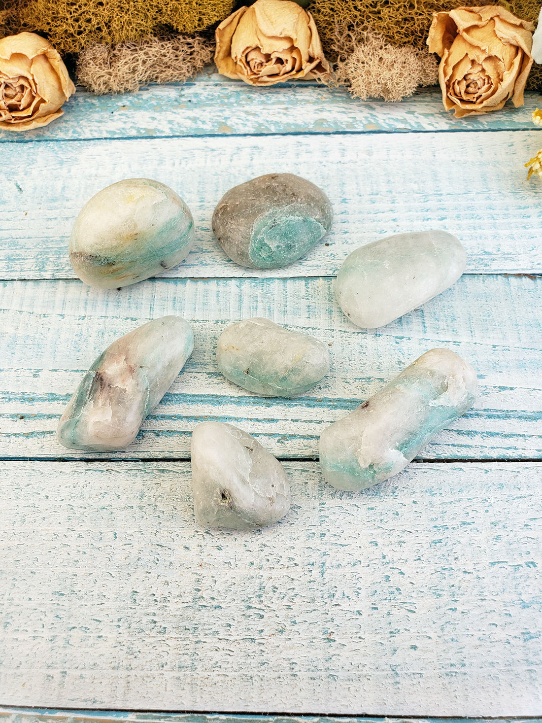 Quartz with Chrysocolla Tumble Stone - Single Stone