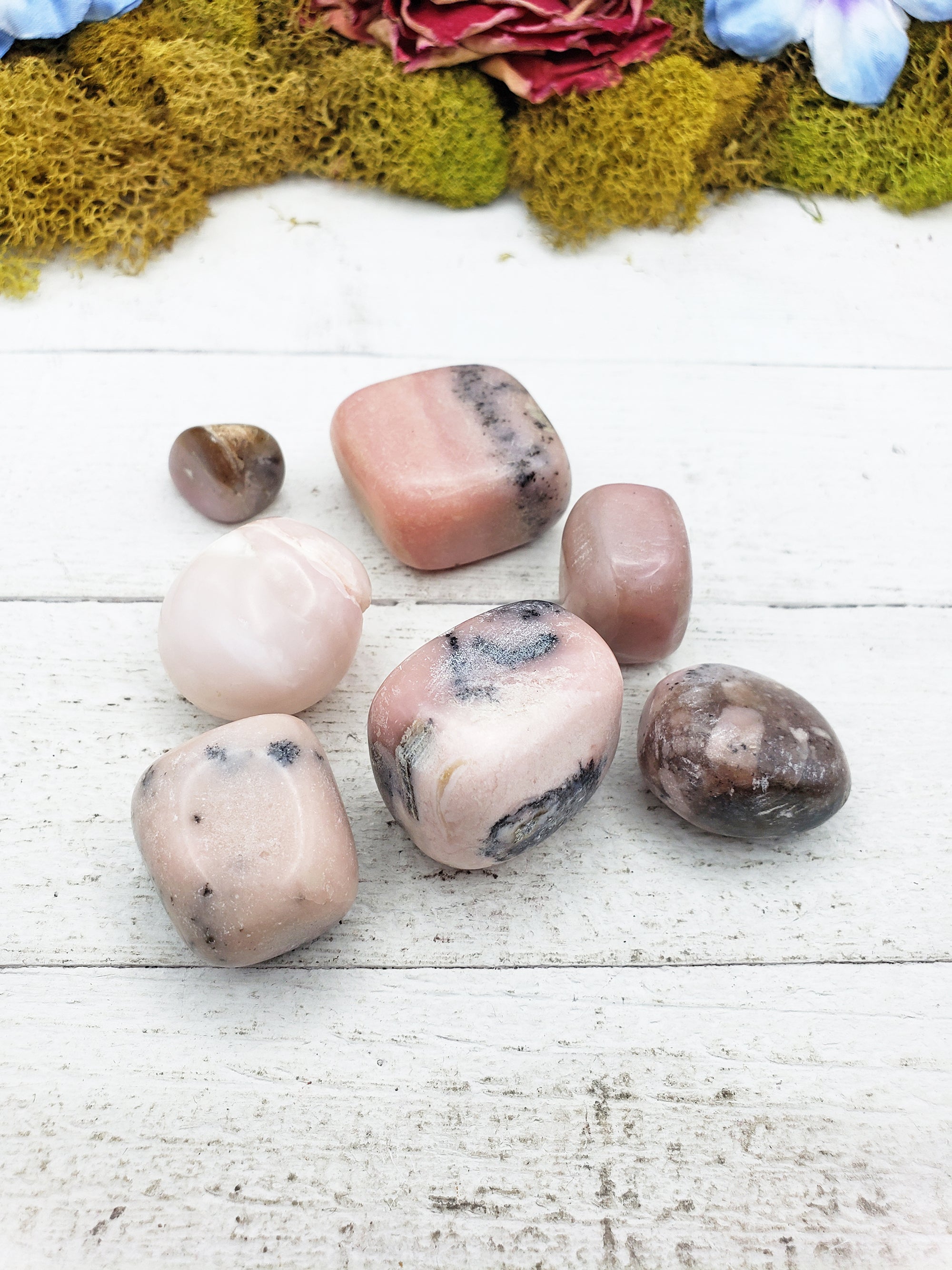 Pink Opal stones on board