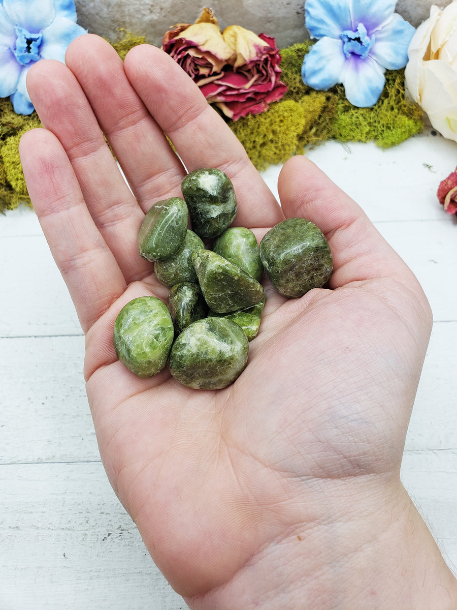 vesuvianite stones in hand