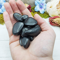 shungite stones in hand