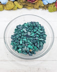 malachite crystal chips in glass bowl
