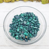 malachite crystal chips in glass bowl