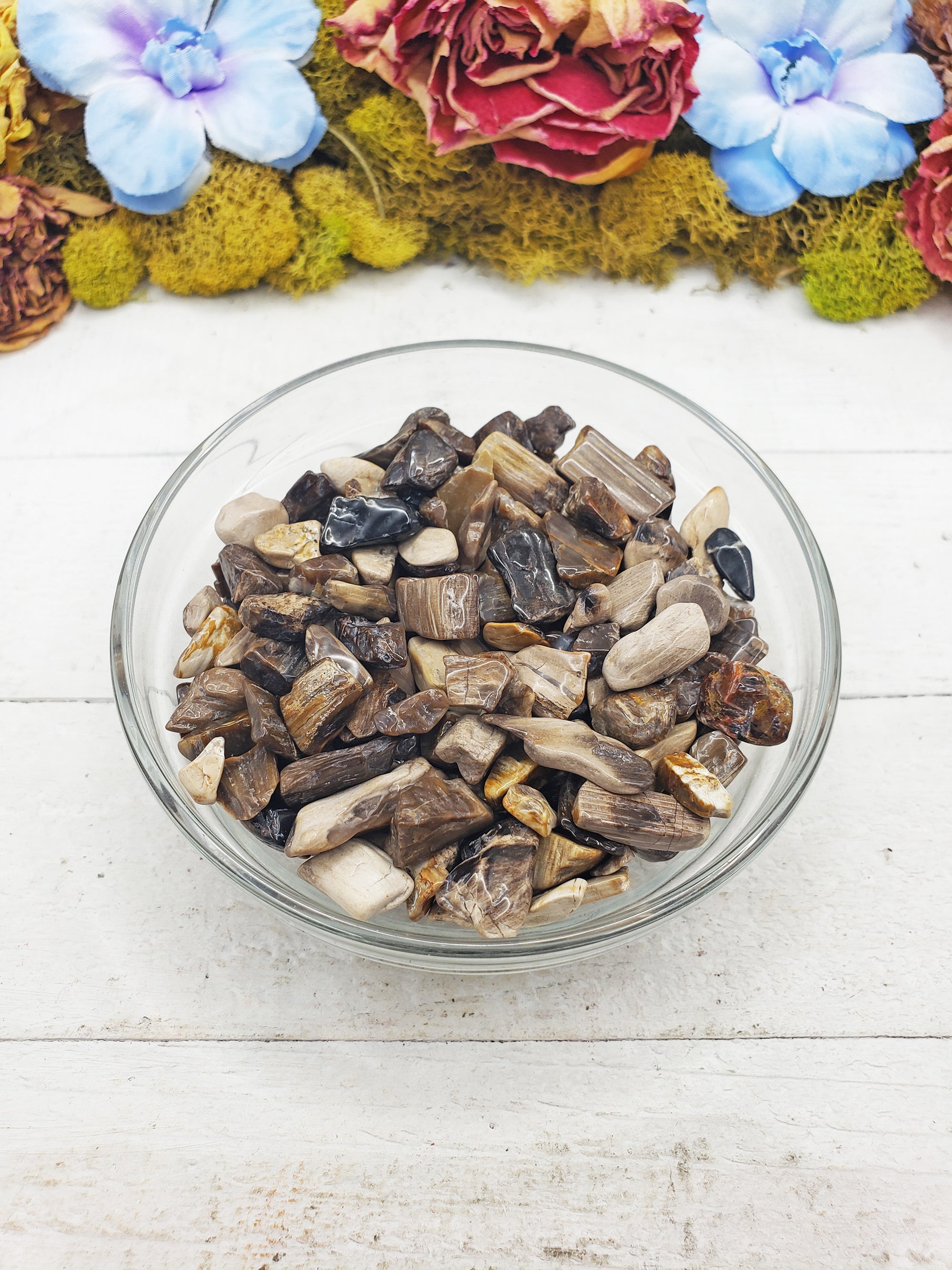 petrified wood chips in bowl