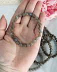 Labradorite Crystal Natural Gemstone 7-8mm Bead Bracelet - in Hand