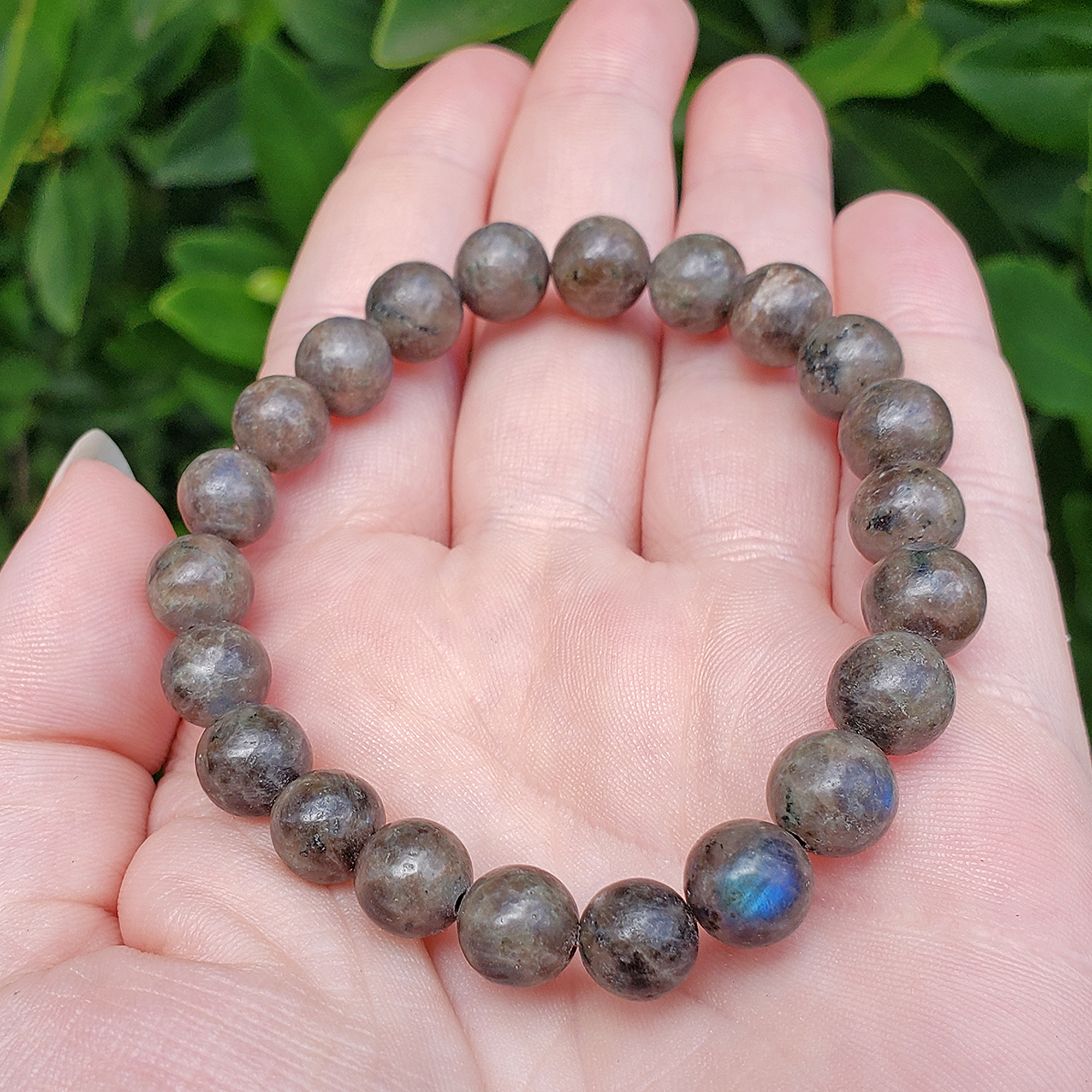 Labradorite Crystal Natural Gemstone 7-8mm Bead Bracelet - Outdoor Light