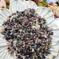 Seven ounces of mixed multi tourmaline chips on display