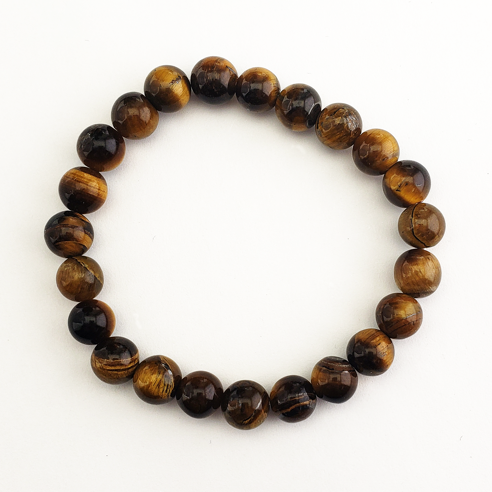 Tigers Eye Crystal Natural Gemstone 7-8mm Bead Bracelet - White Background