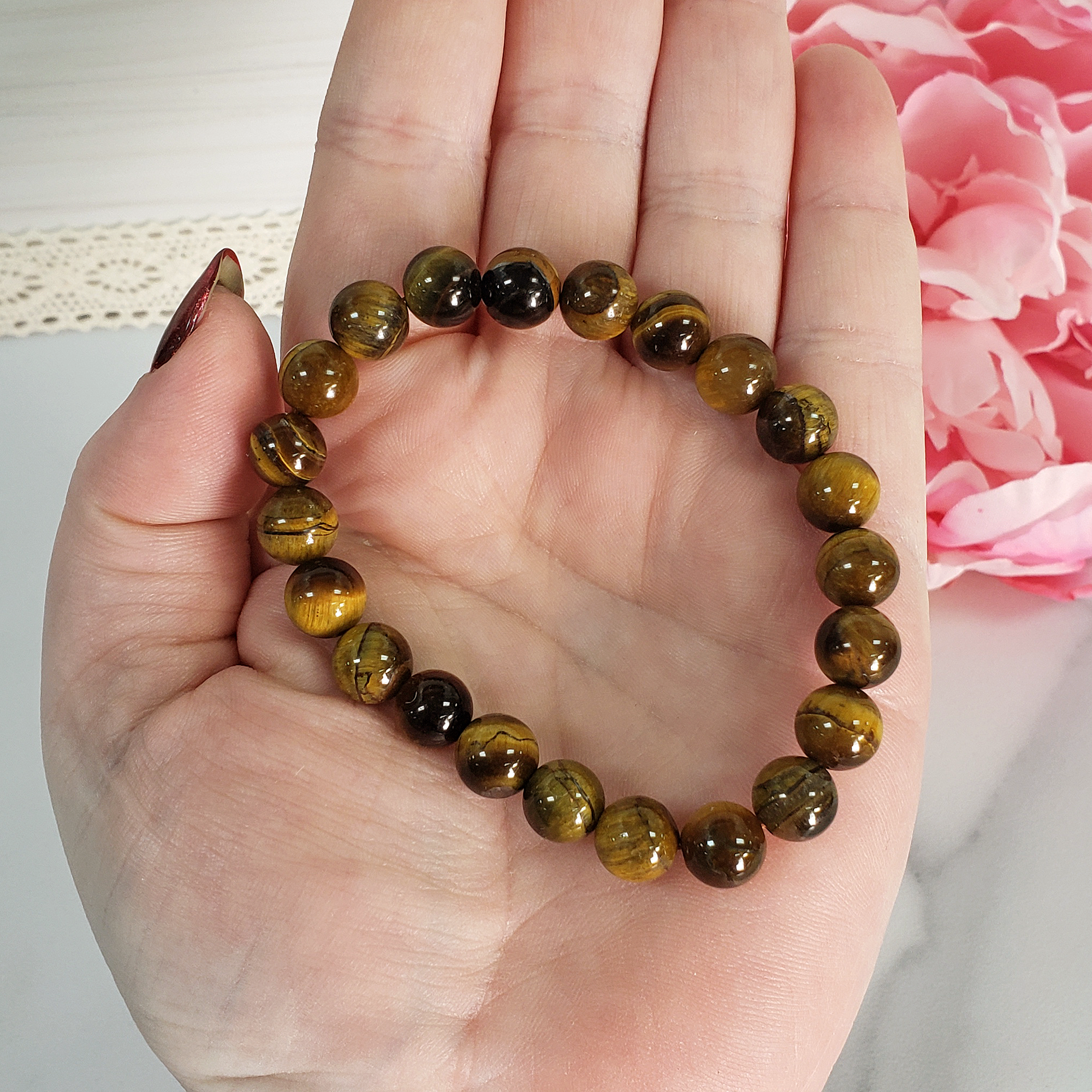 Tigers Eye Crystal Natural Gemstone 7-8mm Bead Bracelet