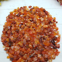 eight ounces of carnelian crystal chips on display