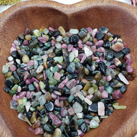 Eight ounces of mixed multi tourmaline chips in bowl