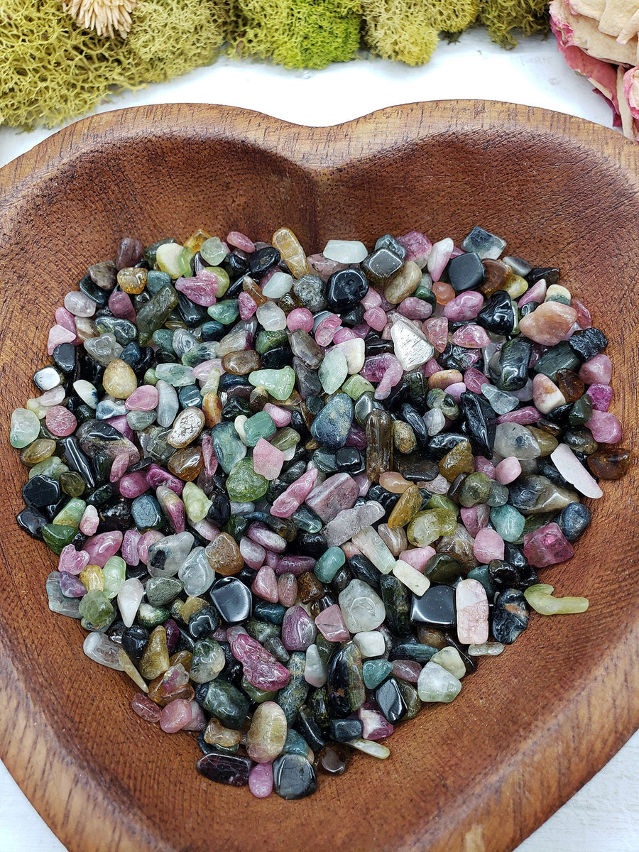 Eight ounces of mixed multi tourmaline chips in bowl