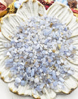 blue agate crystal chips on flower dish