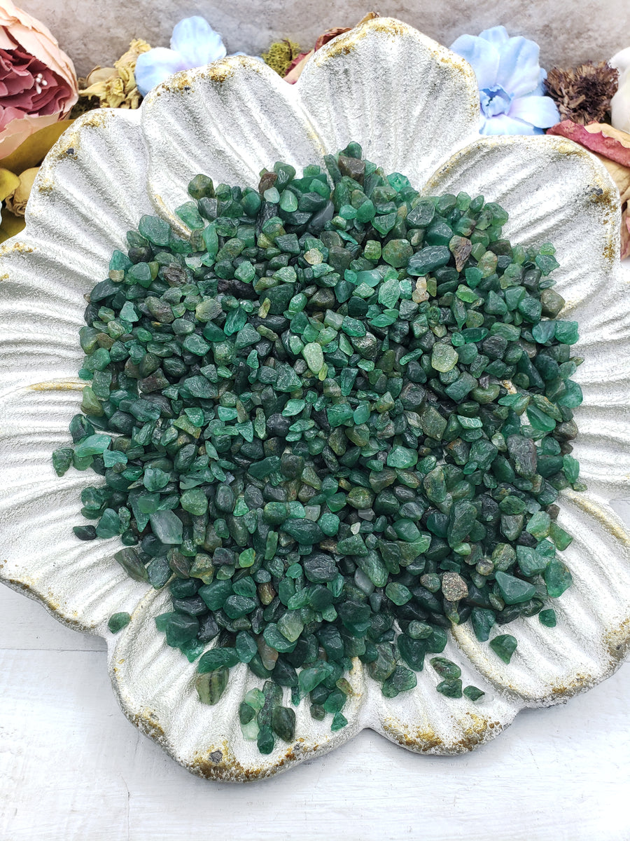 emerald crystal chips in flower plate