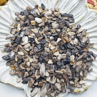 petrified wood chips on flower plate