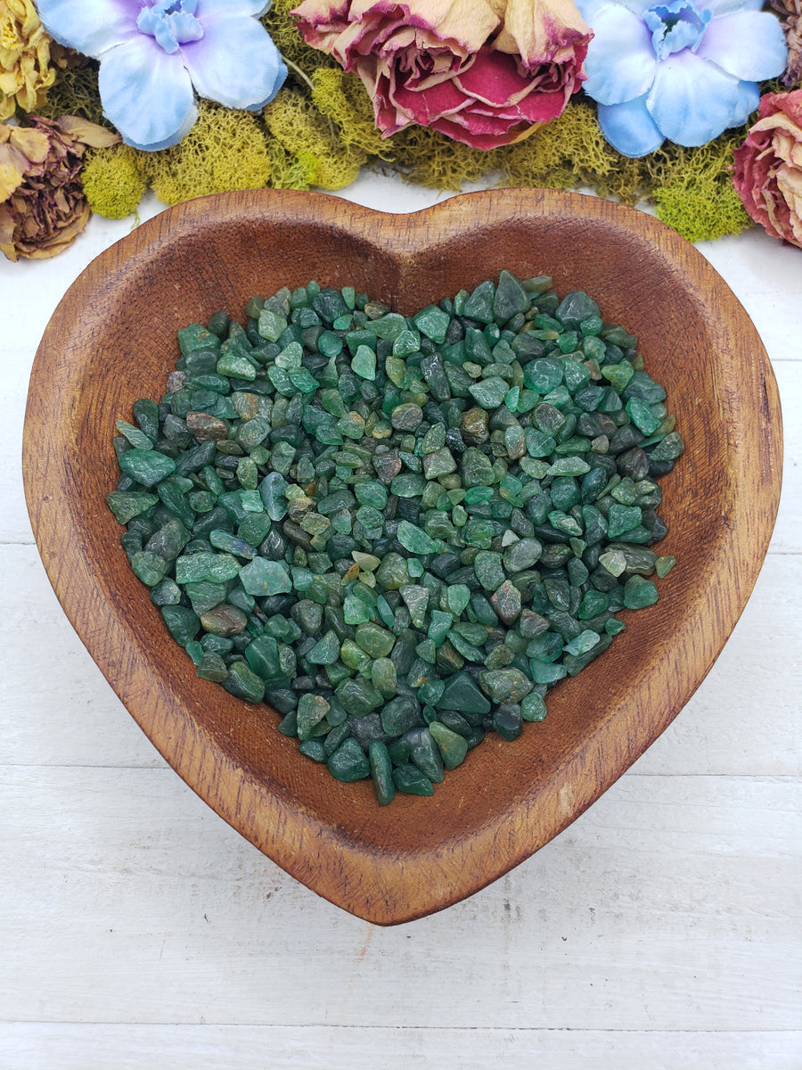 emerald crystal chips in heart bowl