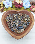 pietersite crystal chips in heart-shaped bowl