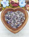 cacoxenite crystal chips in heart bowl