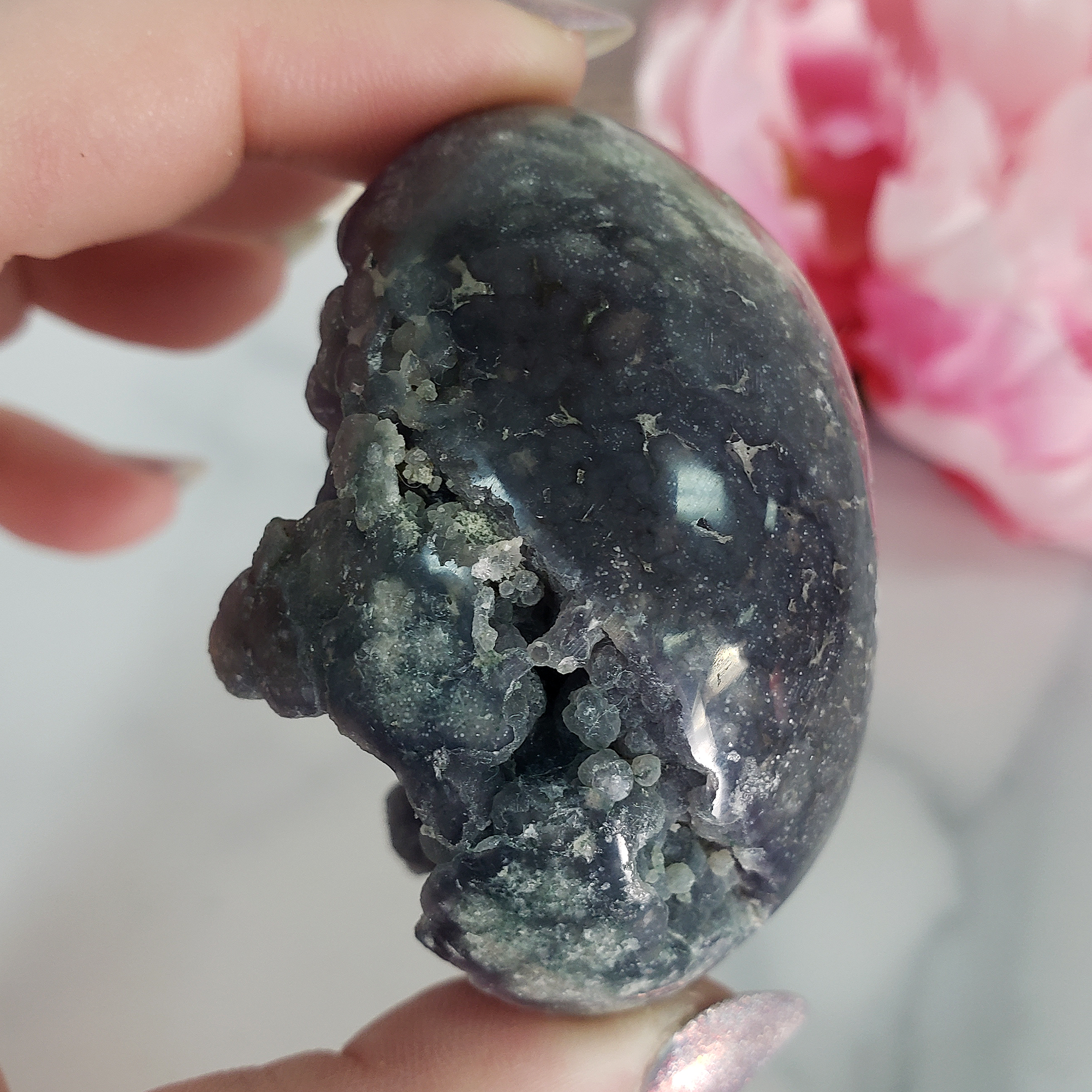 Unique Grape Agate Botryoidal Chalcedony Natural Crystal Cluster Semi-Polished Egg | Aleatico - 1