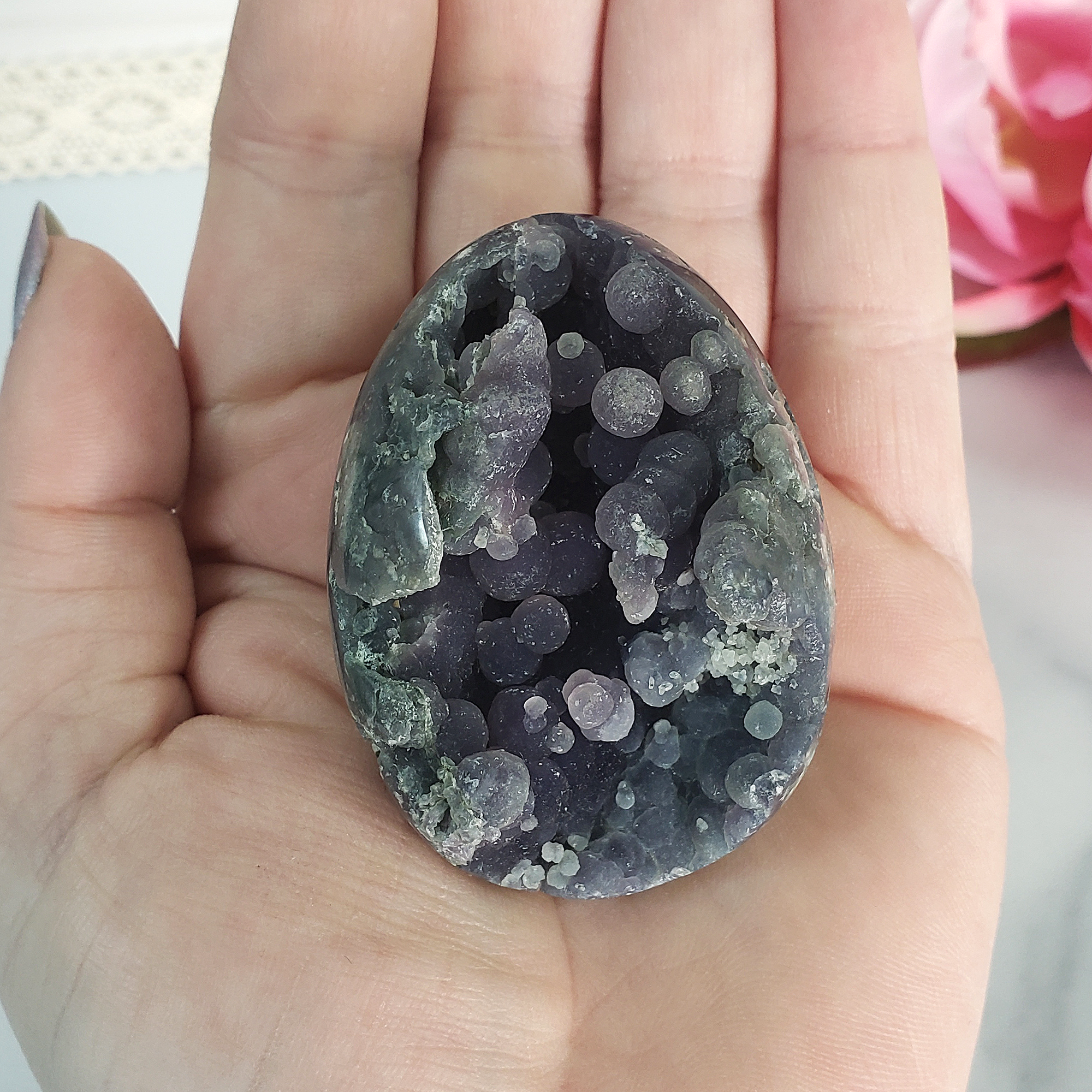 Unique Grape Agate Botryoidal Chalcedony Natural Crystal Cluster Semi-Polished Egg | Aleatico - 2