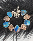 Unique Alunite Dyed Gemstone & Copper Nugget 925 Sterling Silver Bracelet with Toggle Clasp - 6