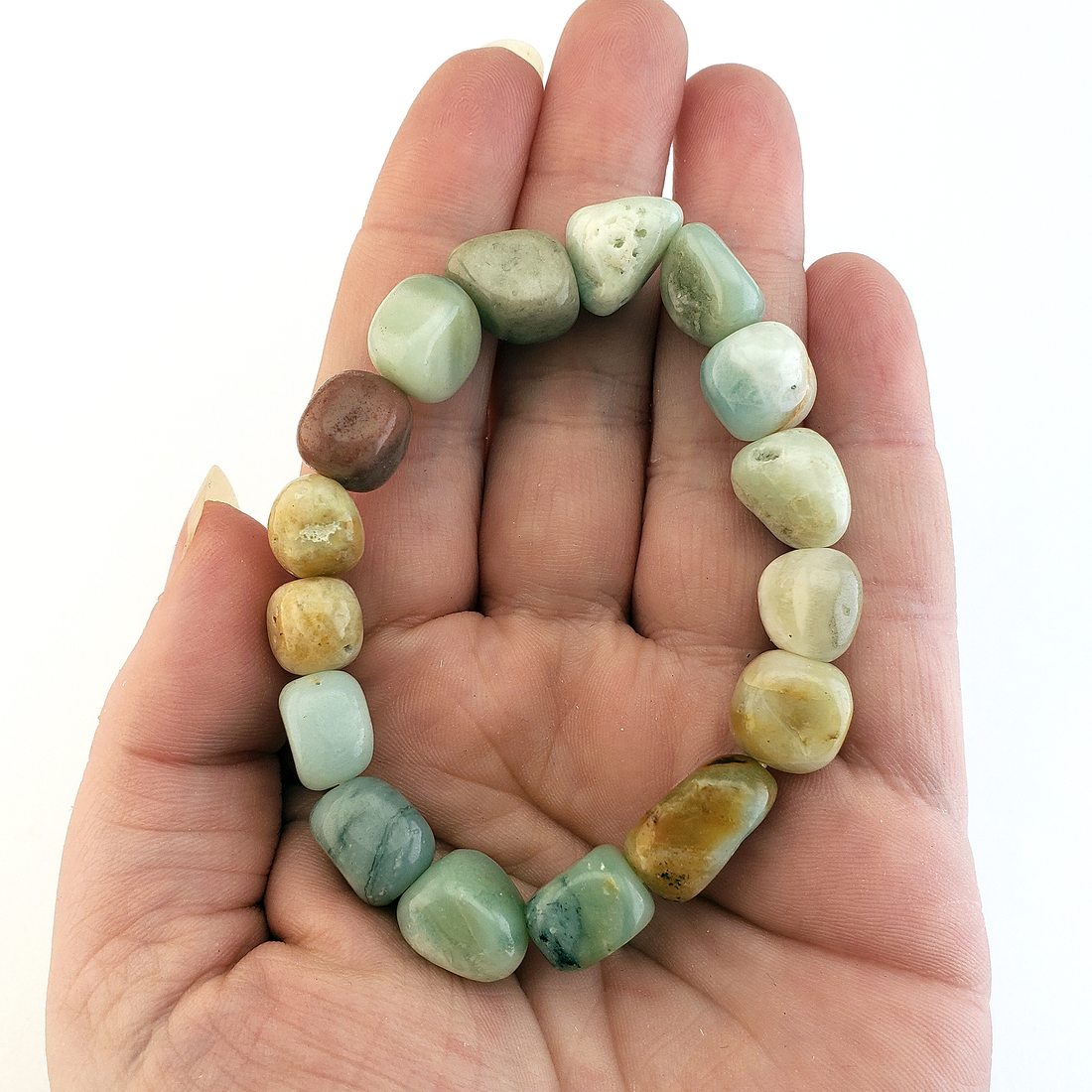 Amazonite Natural Crystal Nugget Stretch Bracelet - In Hand