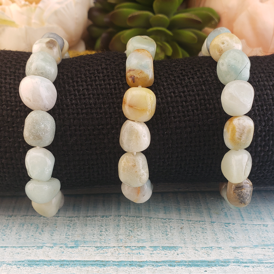 Amazonite Natural Crystal Nugget Stretch Bracelet - On Form