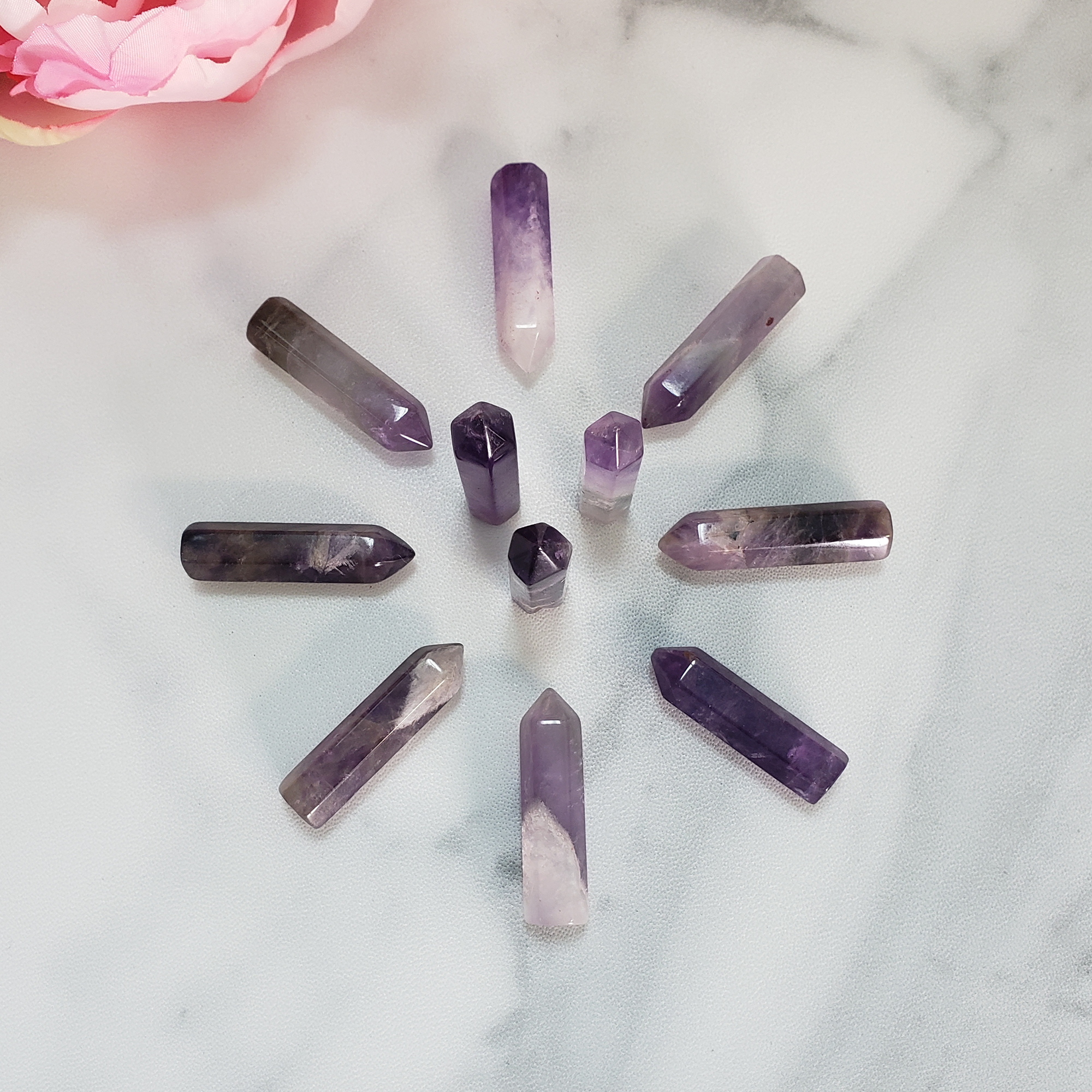 Amethyst Crystal Natural Gemstone Tower Point | MINI - Crystal Grid Towers in a Circle