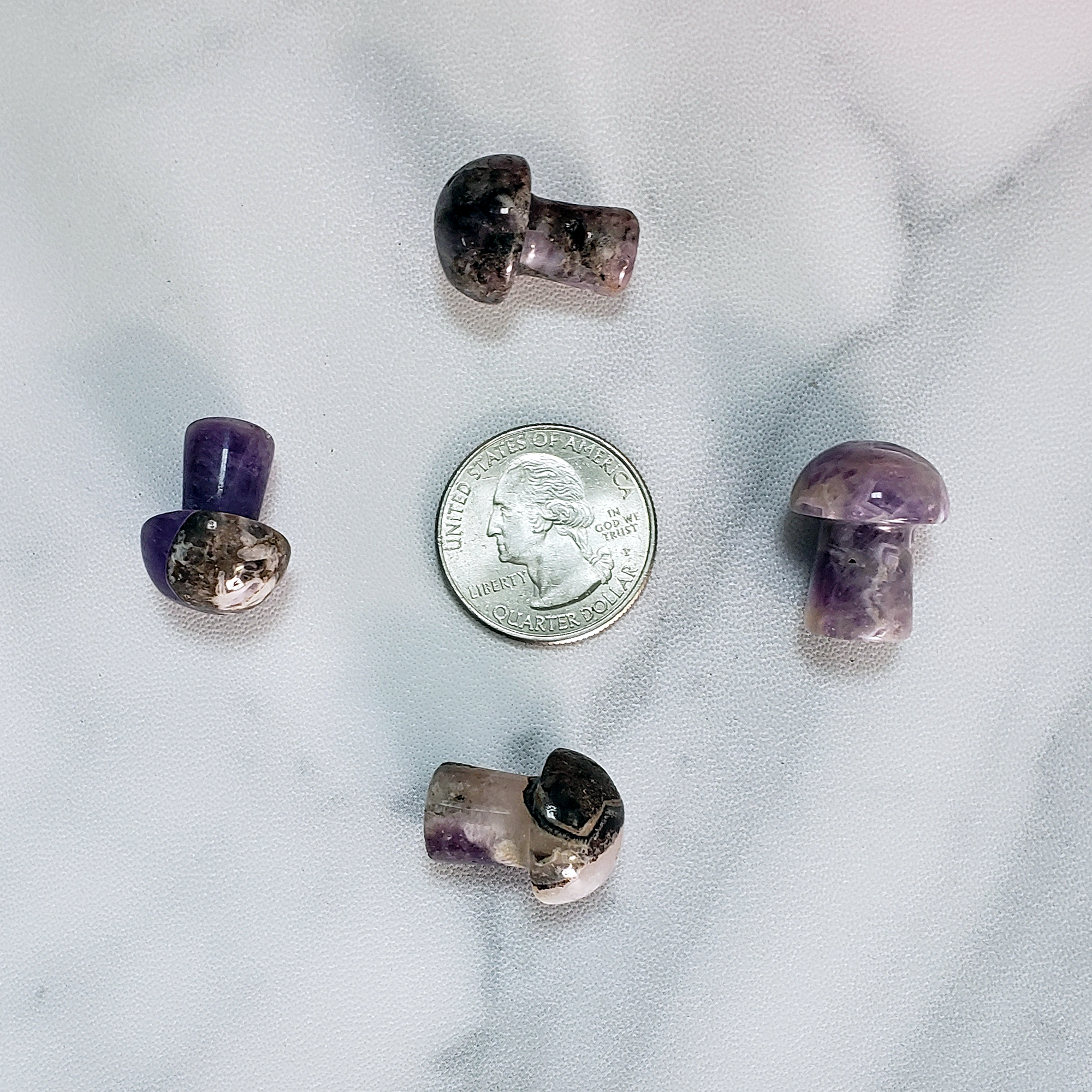 Amethyst Crystal Natural Gemstone Mushroom Toadstool Mini Carving - Size Comparison