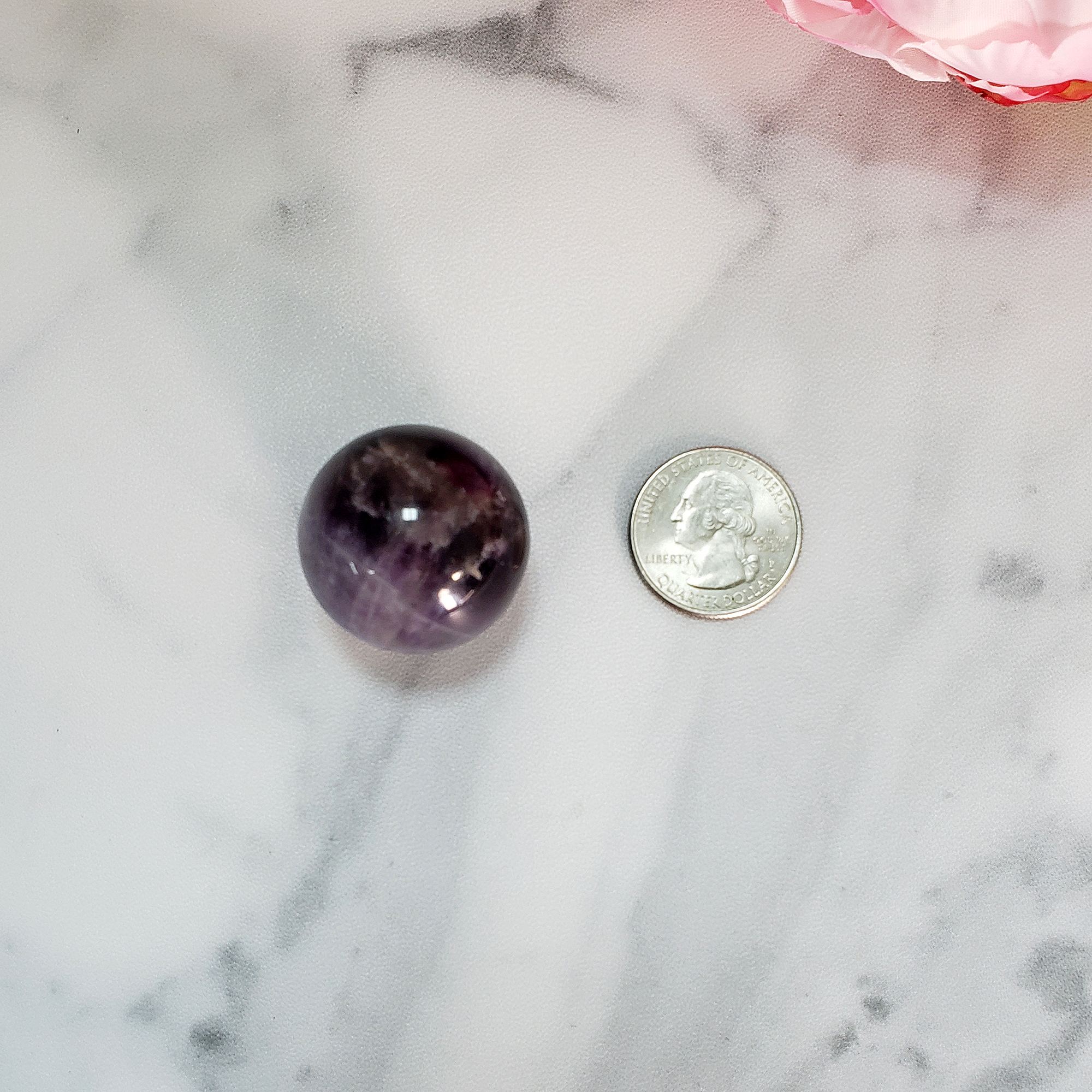 Amethyst Natural Crystal Sphere Gemstone Orb - One 30mm Sphere - Size Comparison