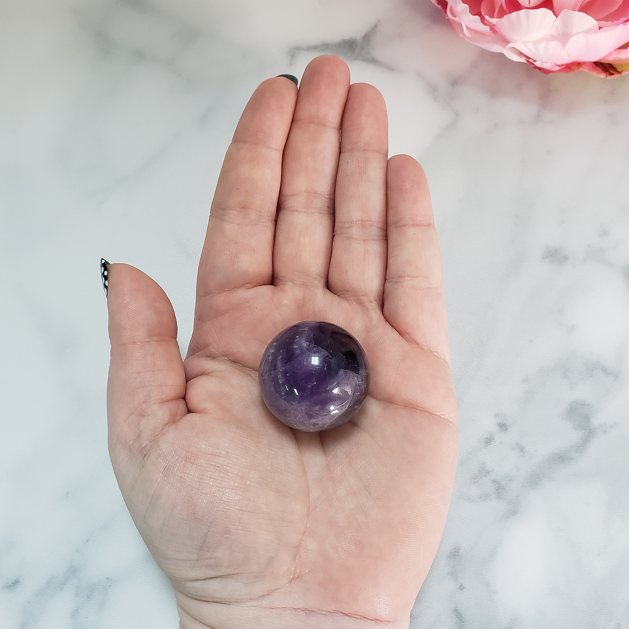 Amethyst Natural Crystal Sphere Gemstone Orb - One 30mm Sphere - Gemstone Sphere in Hand