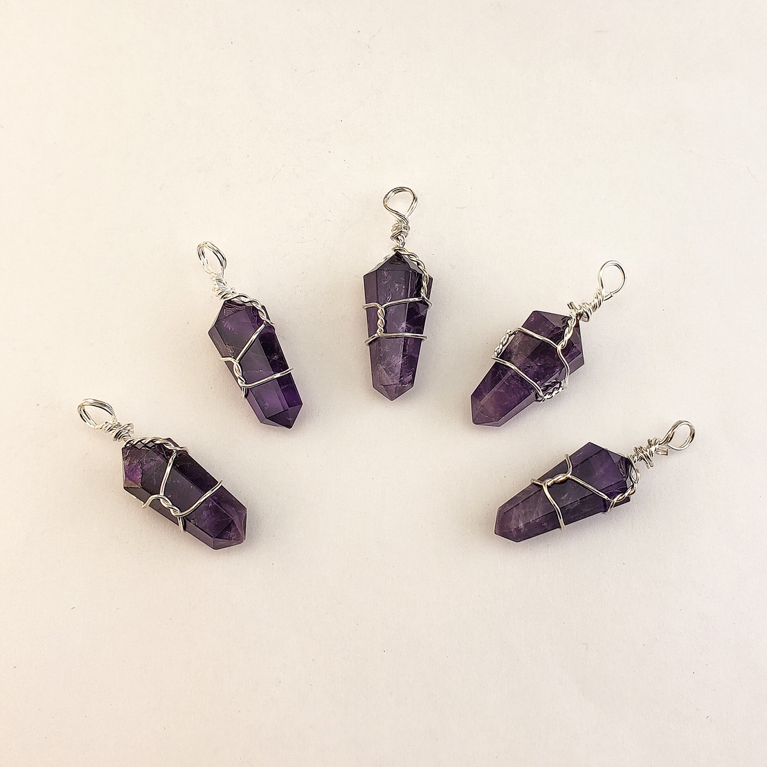 Amethyst Crystal Point Wire Wrapped Jewelry Gemstone Pendant