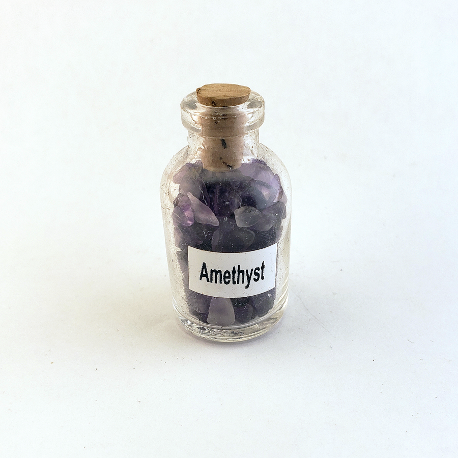 Amethyst Natural Crystal Chips Bottle - One Bottle on White Background